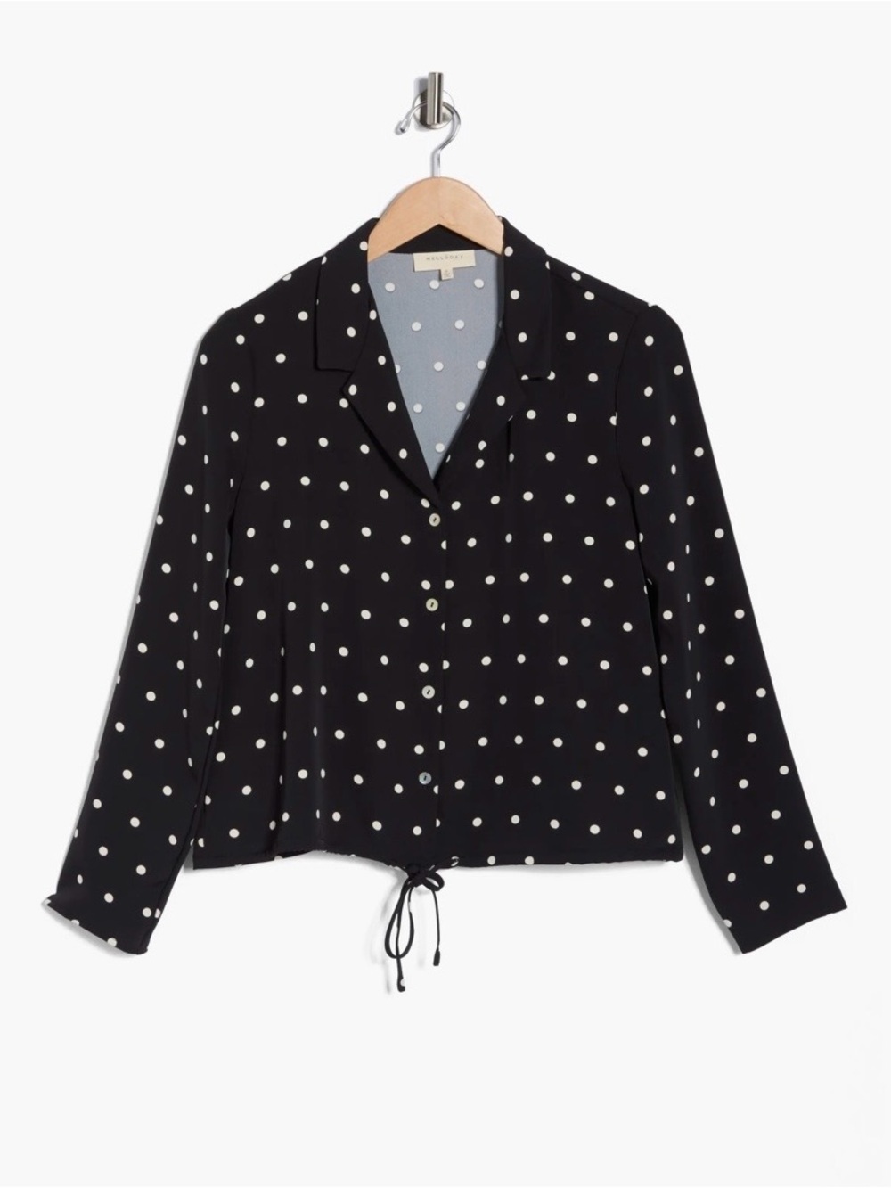 Melloday Black bone dot Button up Blouse Size L Polka Dot